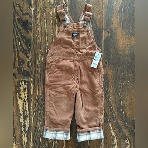 NWT Toddler 4T OshKosh B’gosh Brown Corduroy Plaid Lined Overalls
